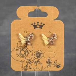 White Red Butterfly Flower Earring Stainless Steel Post Butterfly/Silicone Back